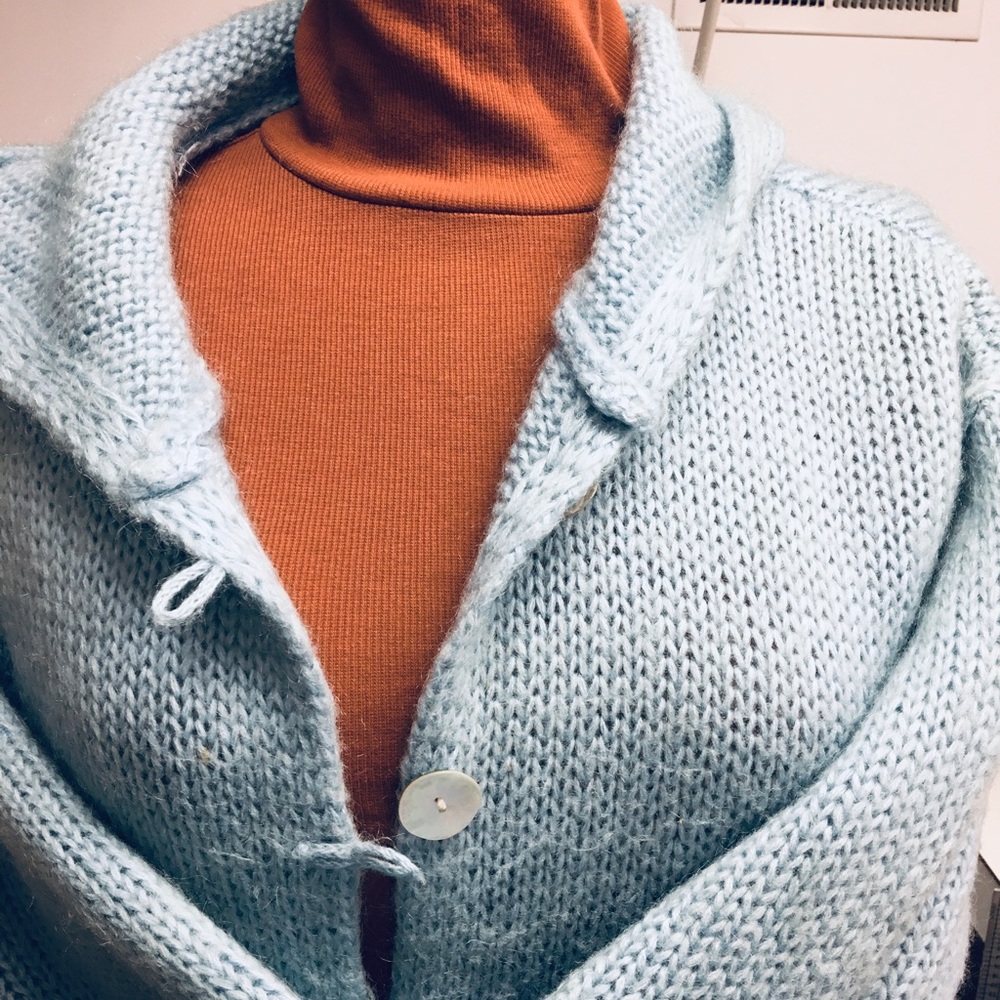 Soft Surroundings Hooded Blue Mohair Blend Sweater Medium